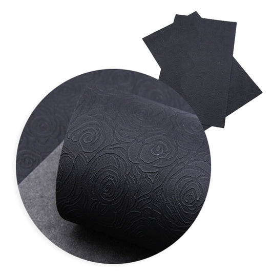 Embossed Roses ~ Black ~ PU Faux Leather Leatherette Pleather