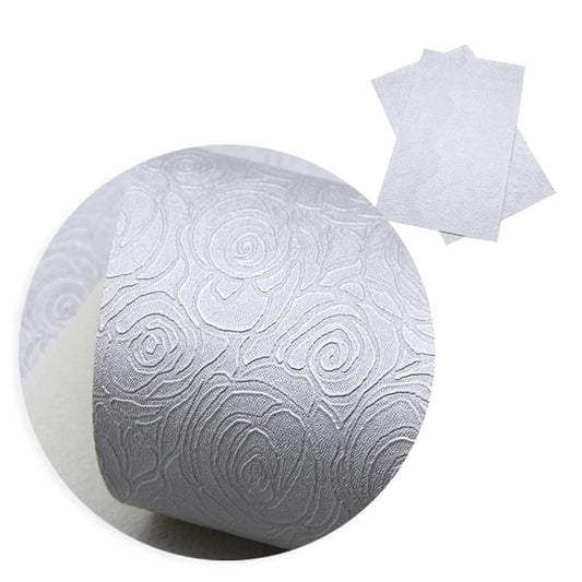 Embossed Roses ~ Silver ~ PU Faux Leather Leatherette Pleather