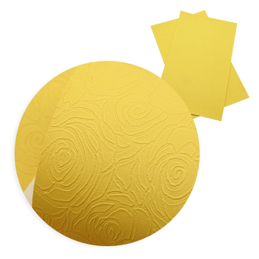 Embossed Roses ~ Yellow ~ Faux Leather Leatherette Pleather ~ 0.60mm