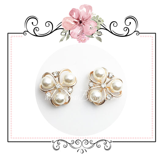 Gold Pearl Crystal Flat Back Embellishment x 2 ~ Bow Centre ~ Jewellery