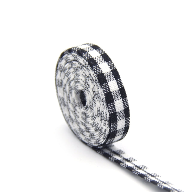 Black & White Gingham Plaid Ribbon Double-Sided Bias Tape ~ 1cm wide ~ per yard
