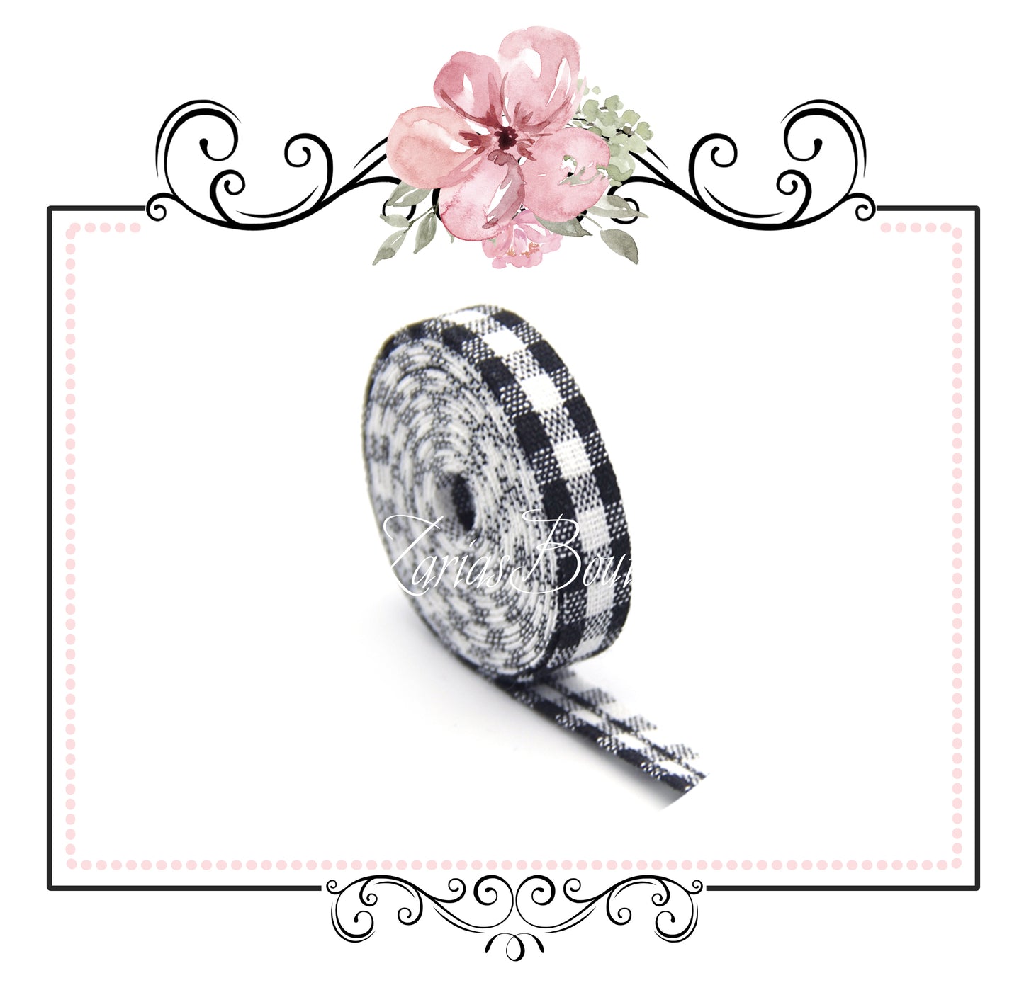Black & White Gingham Plaid Ribbon Double-Sided Bias Tape ~ 1cm wide ~ per yard