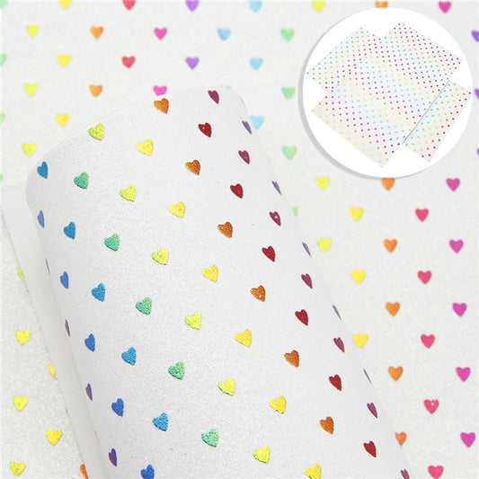 Rainbow Hearts ~ FINE GLITTER ~ Multicolour Faux Bow Craft Fabric