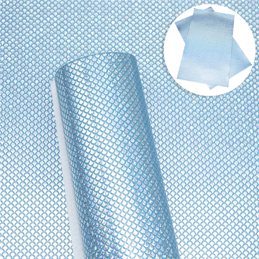 Blue Silver Hologram Mermaid Fish Scales Faux Leather