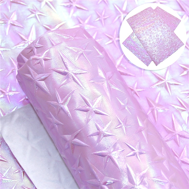 SALE ⋅ Pearl Stars ⋅ Embossed Pink Textured Star Faux Leather Craft Fabric Sheets
