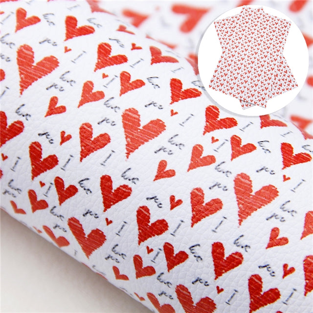 SALE I Love You Hearts ~ Red White Valentine Smooth Faux Leather Craft Fabric