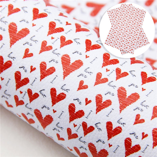 SALE I Love You Hearts ~ Red White Valentine Smooth Faux Leather Craft Fabric