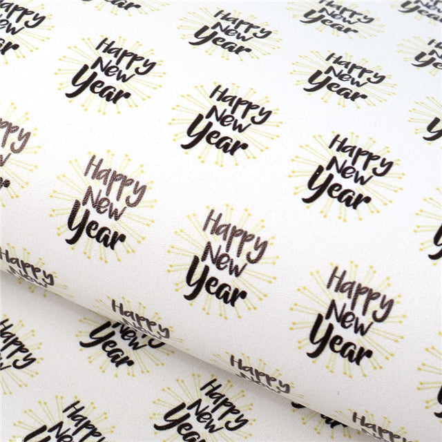 Happy New Years Smooth Faux Leather Craft Fabric Sheets