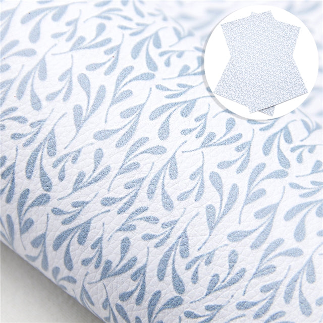 French Blue Leaves ~ Floral Vegan Faux Leather