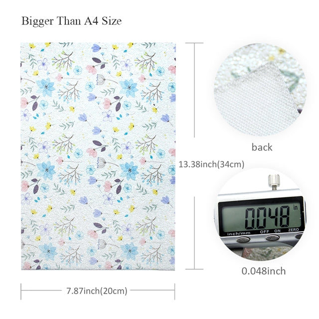 Chunky Glitter Floral ~ White Blue Yellow Canvas Craft Fabric Sheets