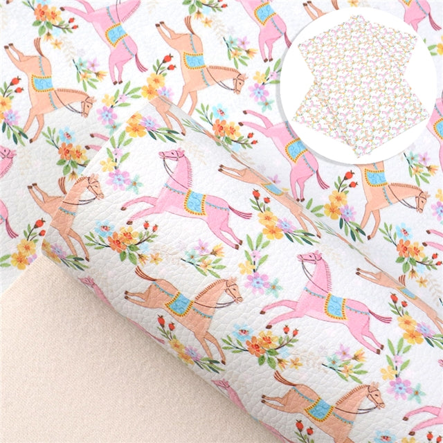 SALE Down On The Farm ~ Pretty Floral Horses ~ Luxe Litchi Faux Leather
