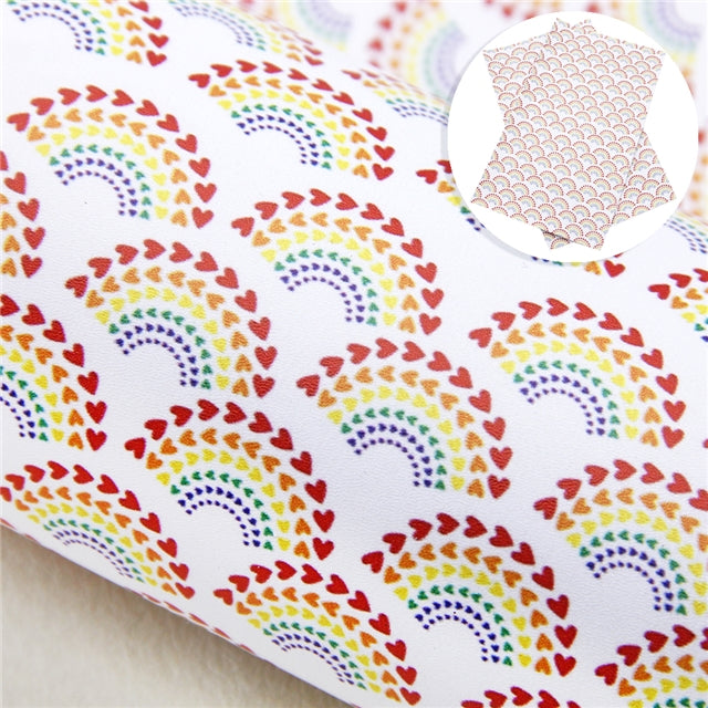 Rainbow Hearts ~ Smooth  Faux Leather Fabric Leatherette