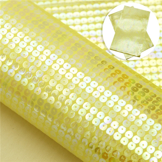 SALE Textured Lemon Yellow Holographic Sequins ~ Faux Leather ~ 0.45mm