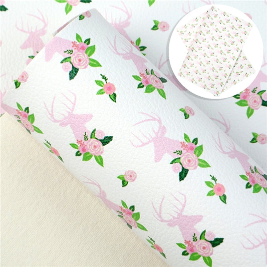 Pink Floral Deer ~ Faux Leather ~ 1mm