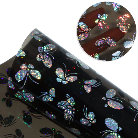 Holographic Silver Butterfly on Transparent Pink ~ Blue or Black PU