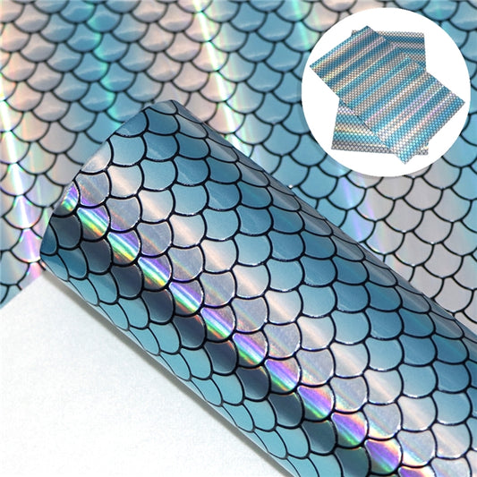 Mermaid Scales ~ Ocean Blue/Silver Holographic ~ Faux Leather