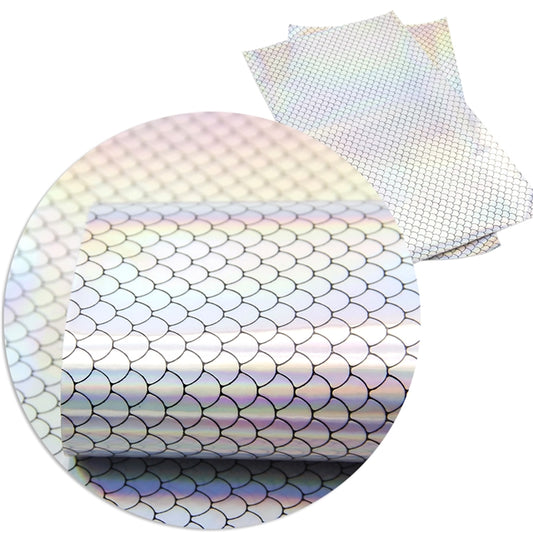 Metallic Silver Embossed Mermaid Scale Faux Leather