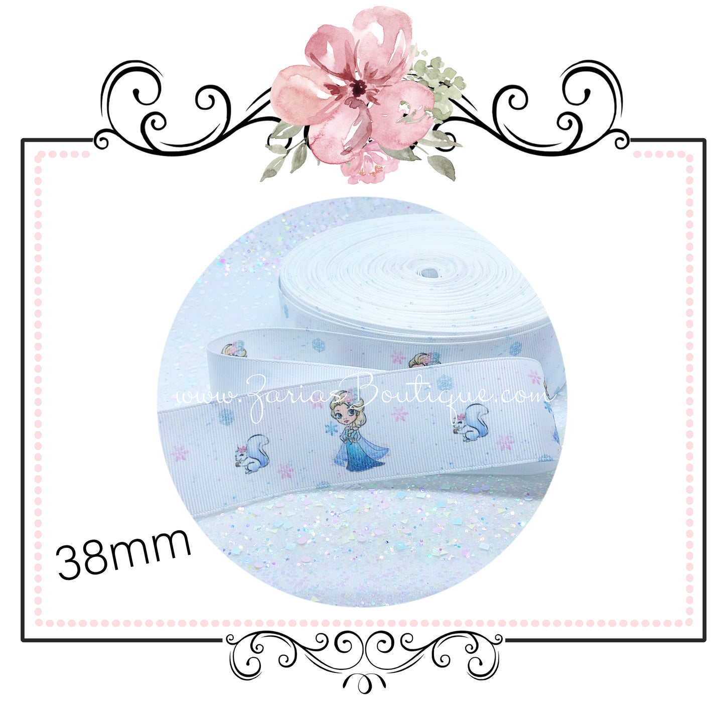 EXCLUSIVE to Zaria's Boutique ~ Frozen Snowflake Collection ~ Grosgrain Ribbon 38mm