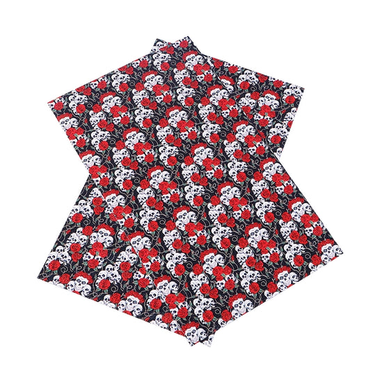 SALE ⋅  ROCKABILLY  ROSE  FLORAL  ⋅ Gothic Red Rose Skulls Fine Glitter