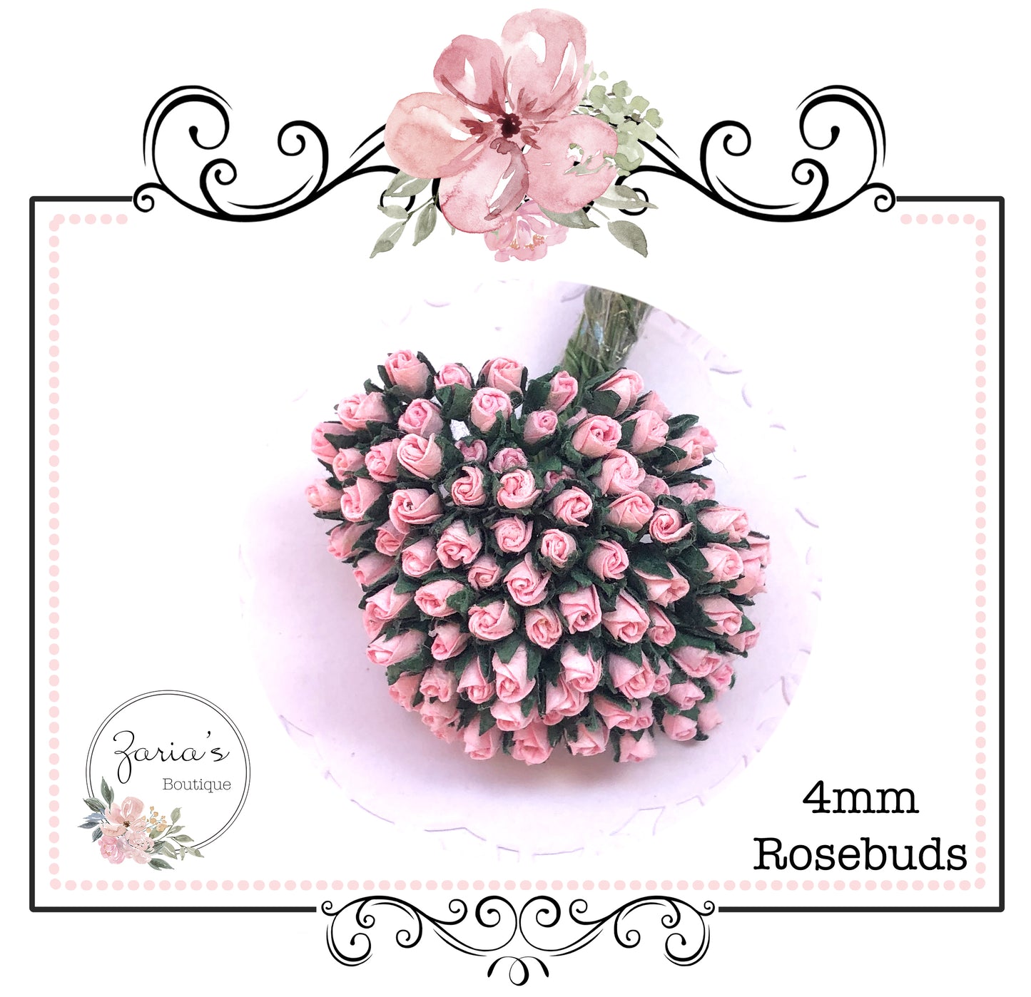 Mulberry Paper Flower ~ Micro Baby Pink Rosebud ~ 4mm x 10 pieces