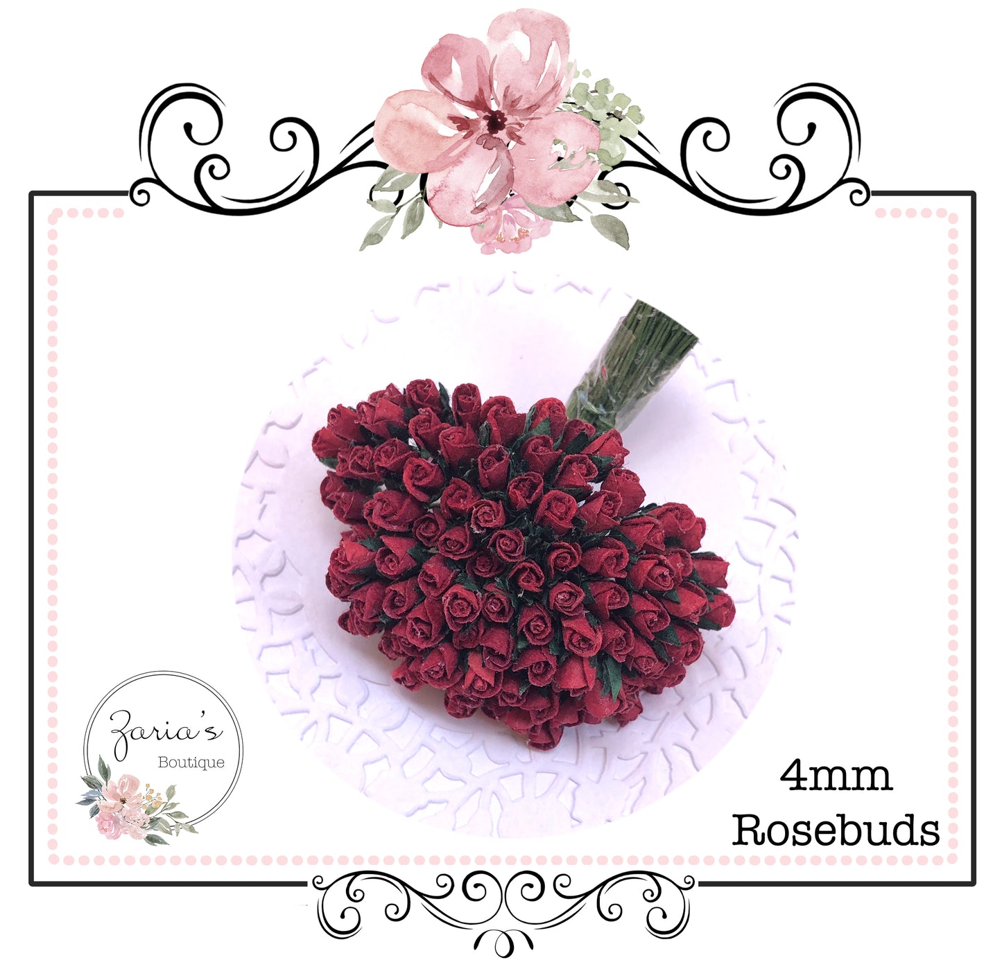 Mulberry Paper Flower ~ Micro Dark Red Rosebud ~ 4mm x 10 pieces