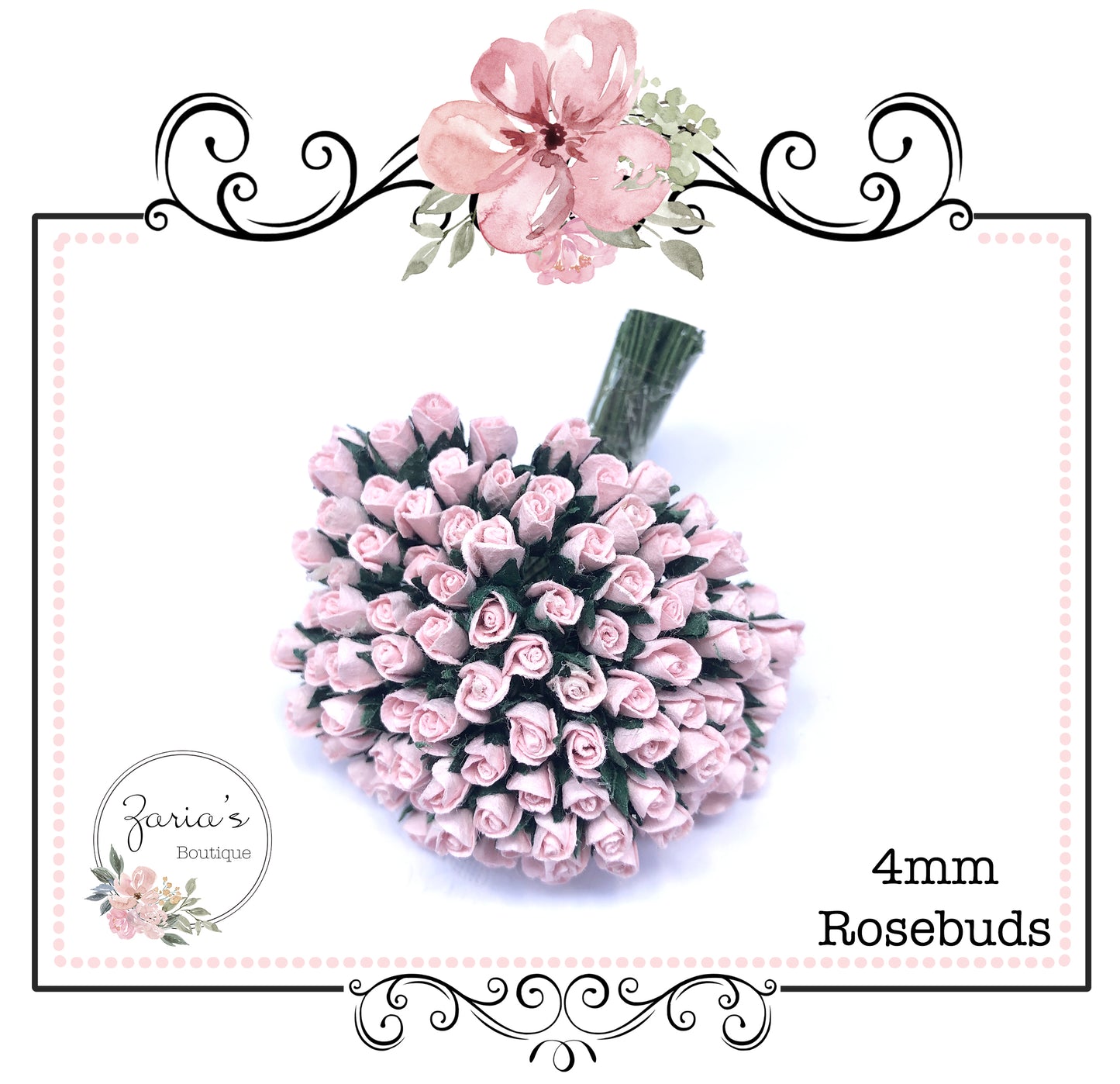 Mulberry Paper Flower ~ Micro Pale Pink Rosebud ~ 4mm x 10 pieces