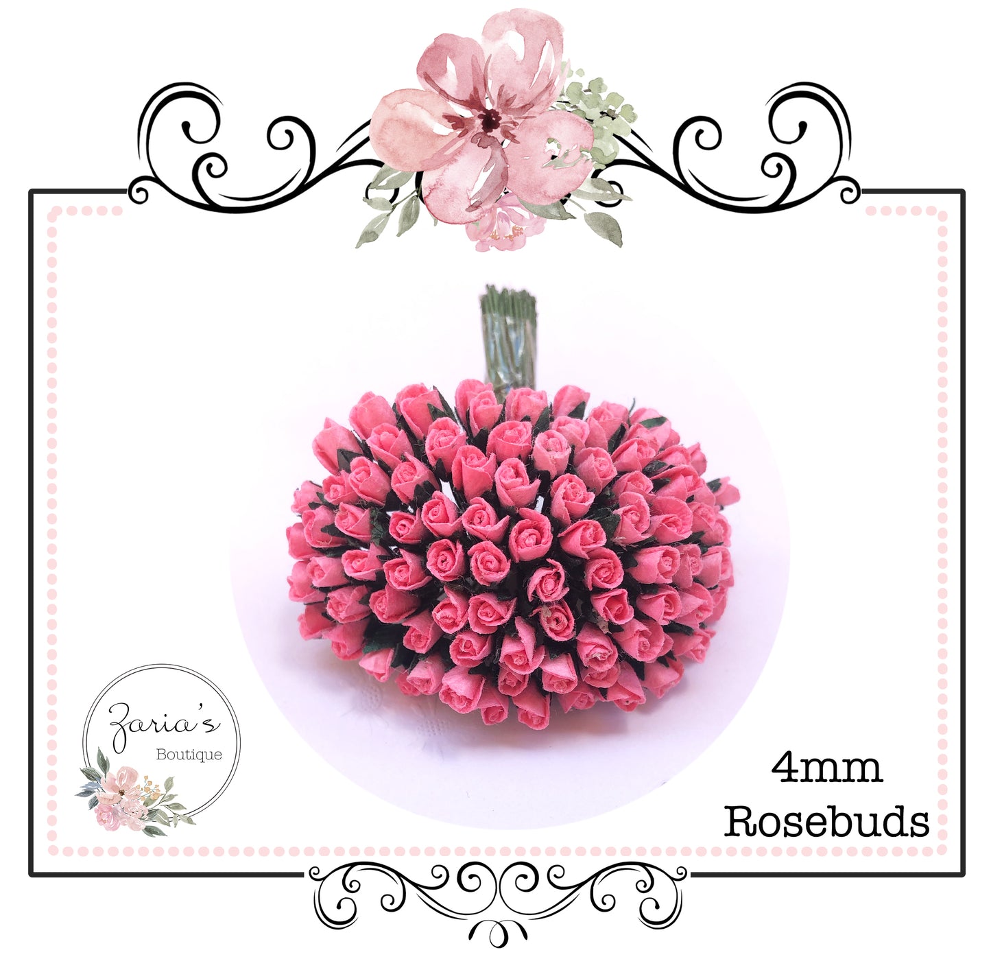 Mulberry Paper Flower ~ Micro Pink Rosebud ~ 4mm x 10 pieces