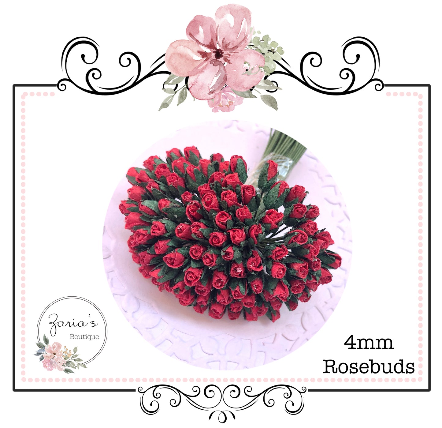 Mulberry Paper Flower ~ Micro Red Rosebud ~ 4mm x 10 pieces