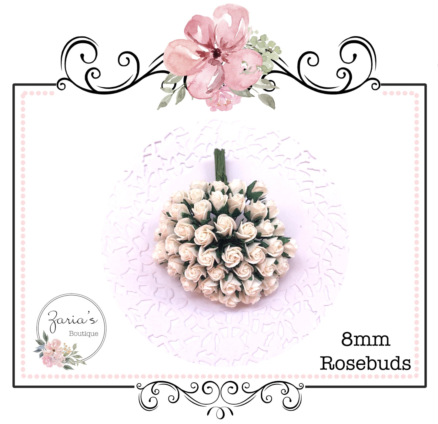 Mulberry Paper Flower ~ Ivory Rosebud ~ 8mm x 10 pieces