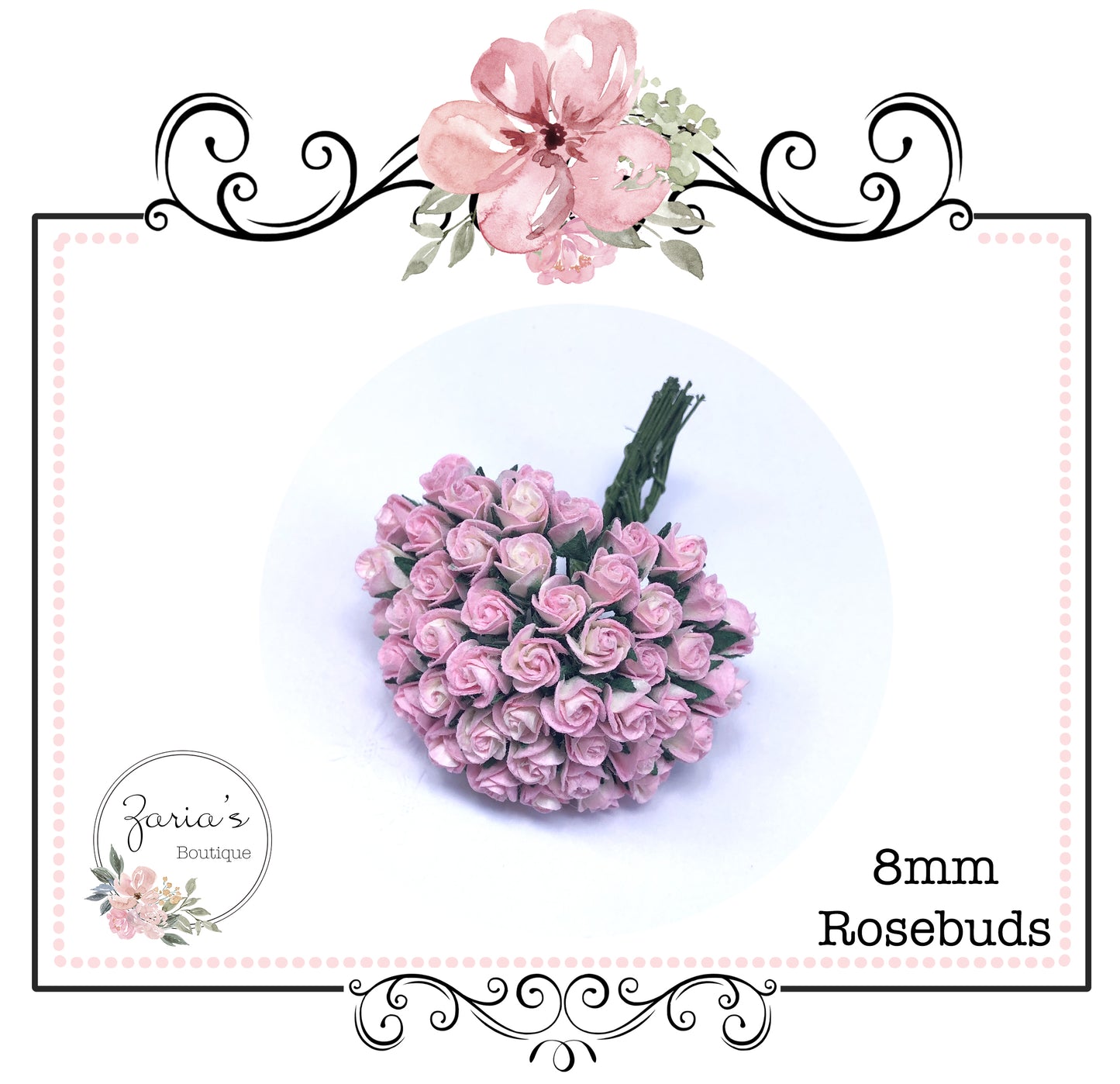 Mulberry Paper Flower ~ Two Tone Baby Pink/Ivory Rosebud ~ 8mm x 10 pieces