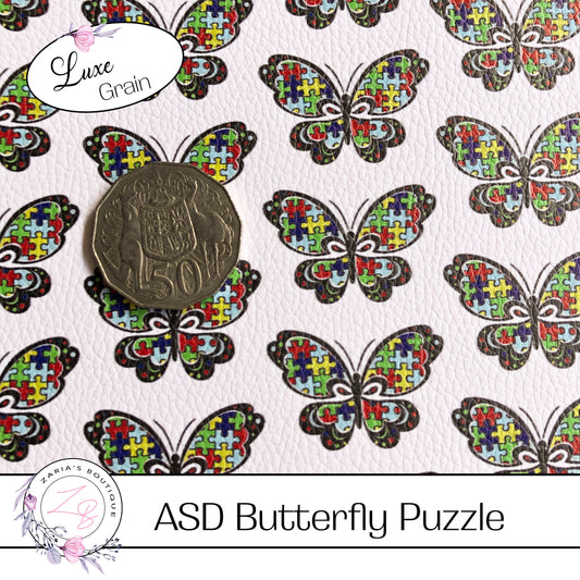 SALE ASD Awareness Butterfly Jigsaw Puzzle Piece Vegan Faux Leather