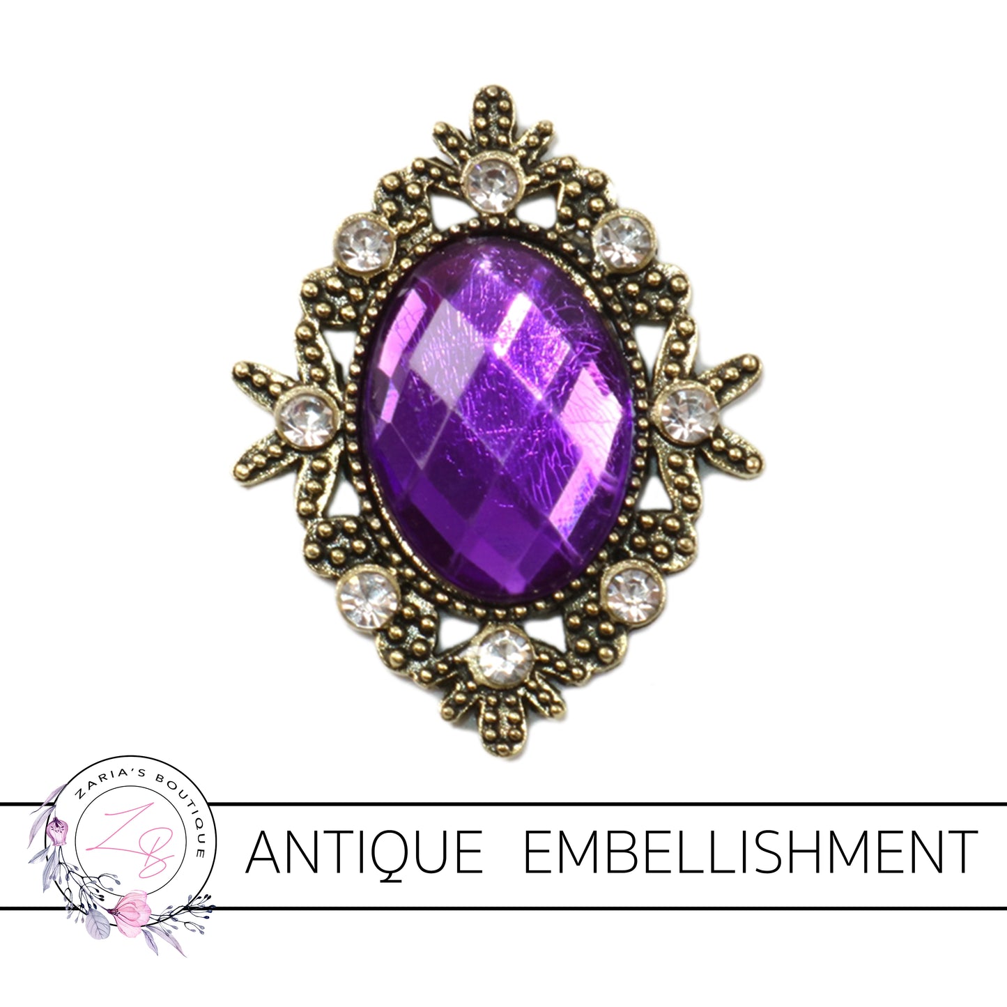 Antique Style Metal Flat Back Embellishment ~ Deep Purple ~ 1 Piece