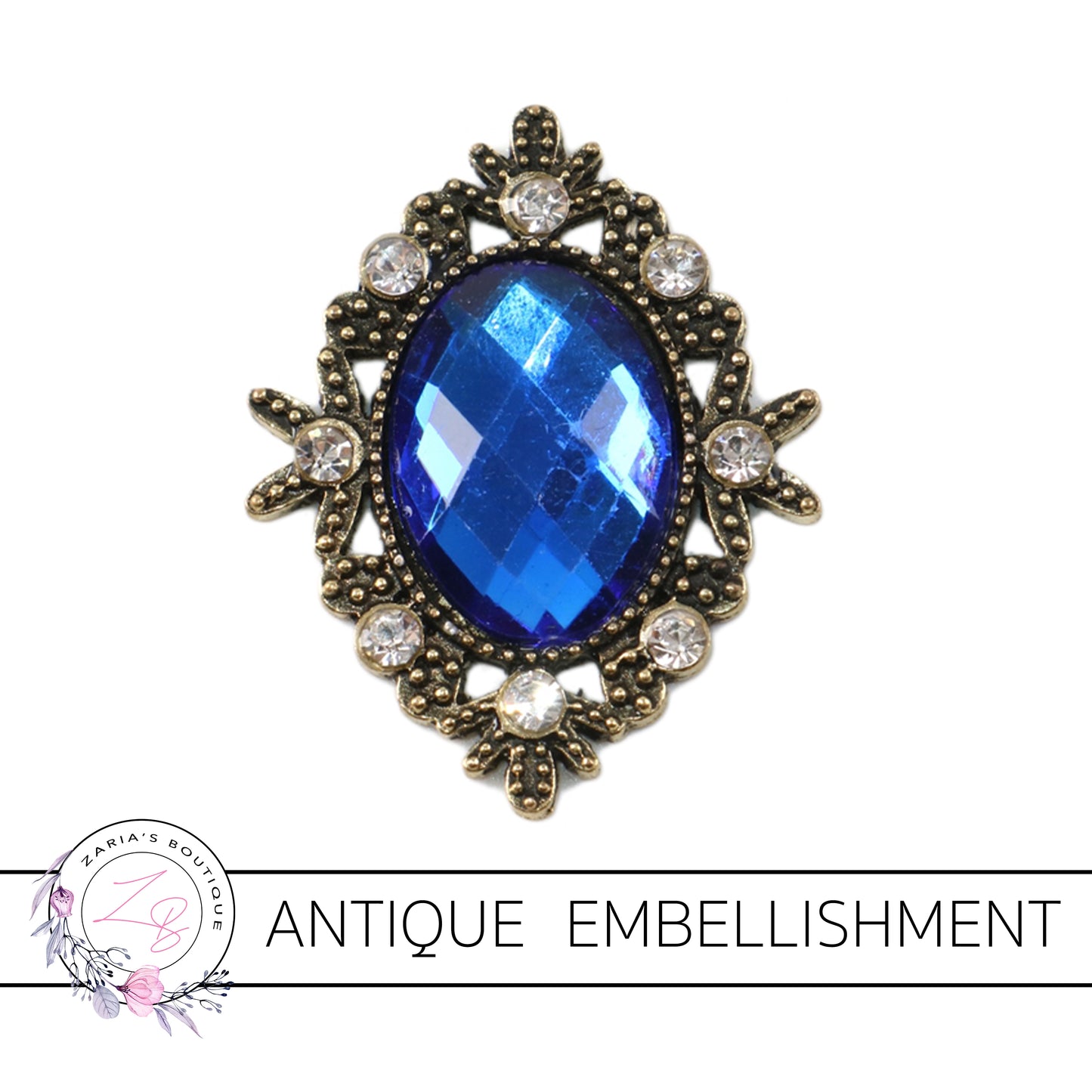 Antique Style Metal Flat Back Embellishment ~ Sapphire ~ x 1 piece
