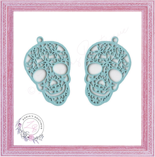 ⋅ Aqua Skull Earring Pendant Charms ⋅ Metal ⋅ 2 Pieces ⋅