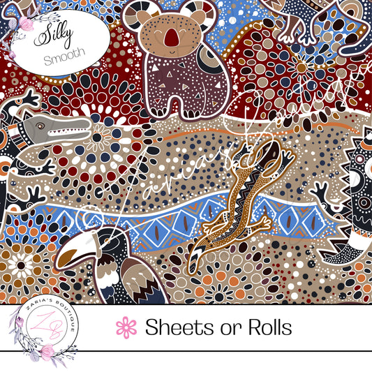 ⋅ Brown & Blue Aussie Animals ⋅ Custom Luxe Vegan Faux Leather ⋅ Sheets or Rolls! ⋅