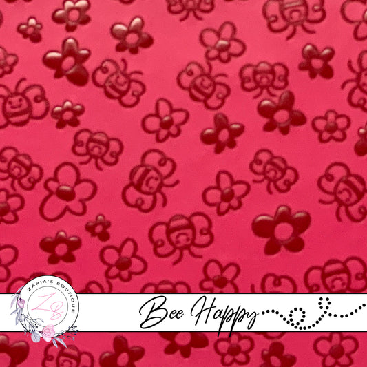 Bee Happy ~ Embossed Faux Leather ~ Rosy Red ~ Green ~ Ivory