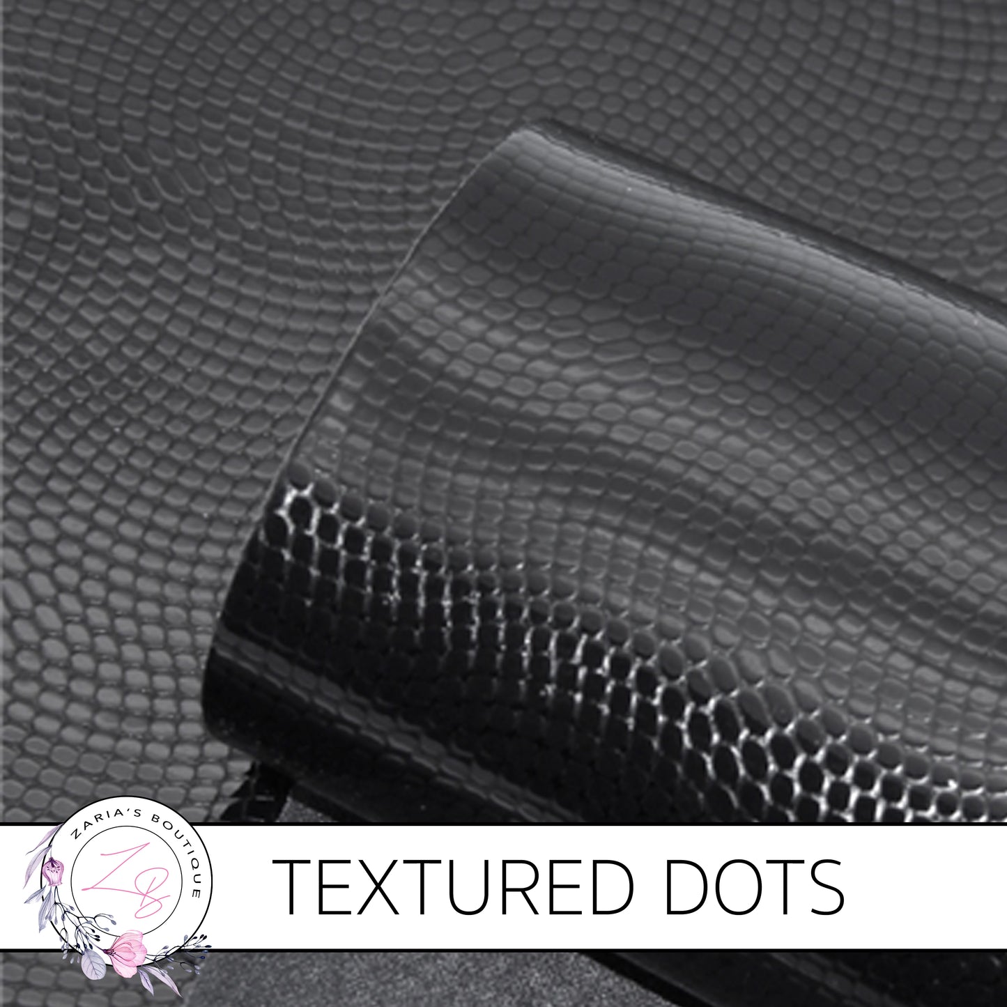 Embossed Faux Leather • Textured Black Dot Design
