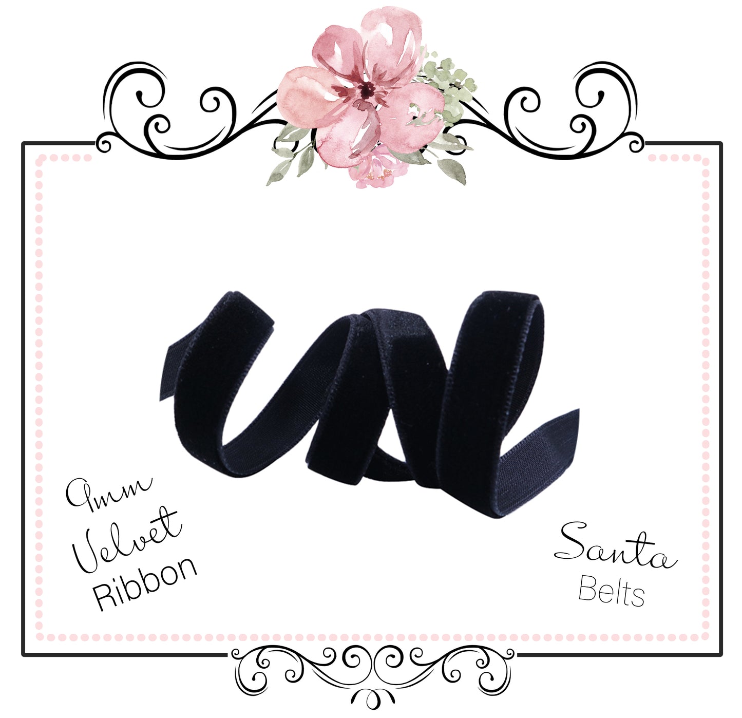 9mm Black Velvet Ribbon ~ With Santa Belt Buckle Option