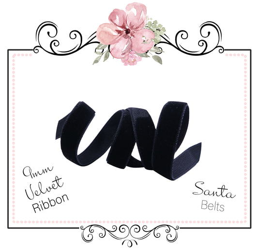 9mm Black Velvet Ribbon ~ With Santa Belt Buckle Option