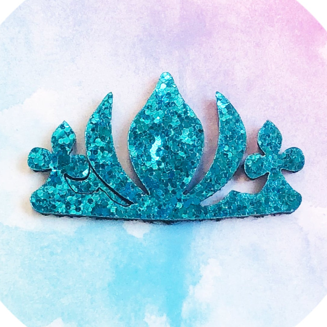 Princess Tiara Crown Glitter Embellishment ~ Blue Chunky ~ 5.5cm
