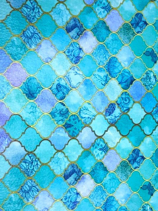 Blue Arabesque Textured Luxe Grain Faux Leather