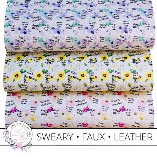 Exclusive Sweary F Bomb Floral Vegan Faux Leather ~ Single Sheets ~ 3 Colours!