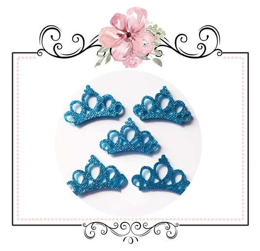 Princess Tiara Crown Glitter Embellishment ~ Blue x 5