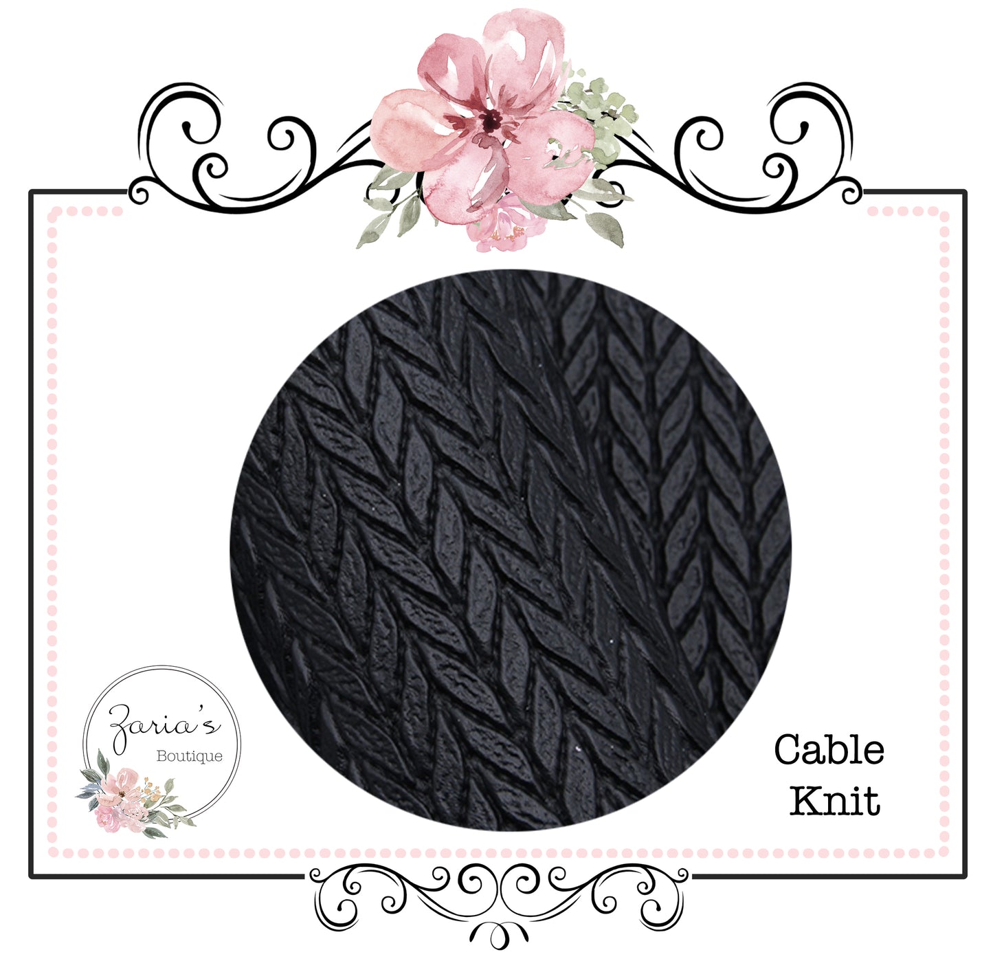 Cable Knit Textured Black Faux Leather ~ 1.95mm