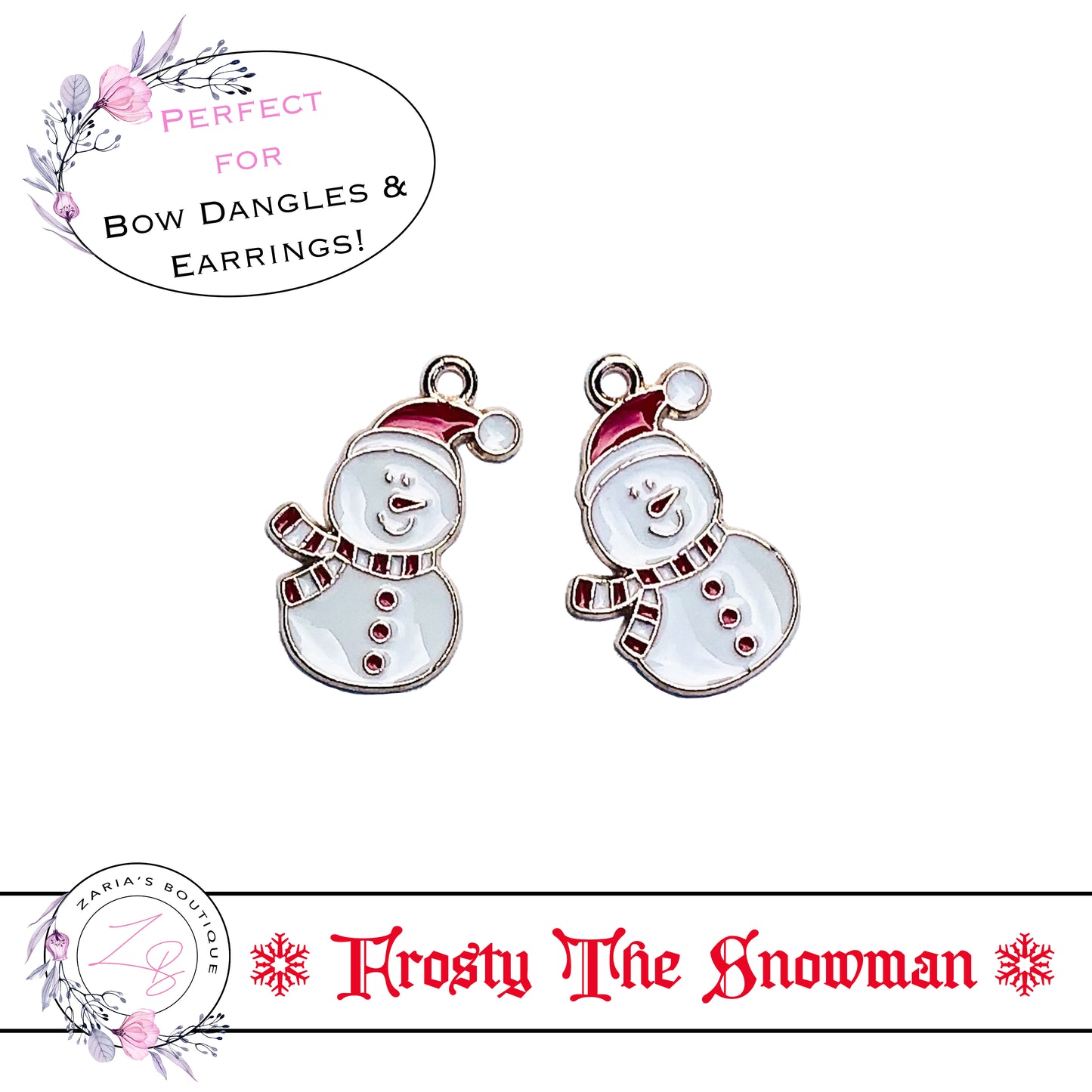 ⋅ Frosty The Snowman ⋅ Charm Pendant Bow Embellishment ⋅ 2 pieces