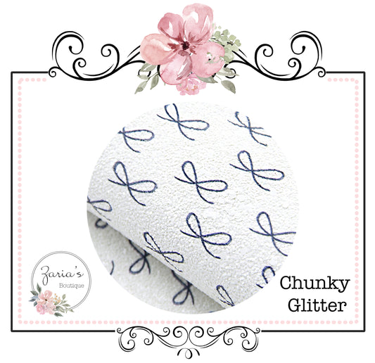 Chunky Glitter Bows ~ White Navy Blue ~ 0.97mm
