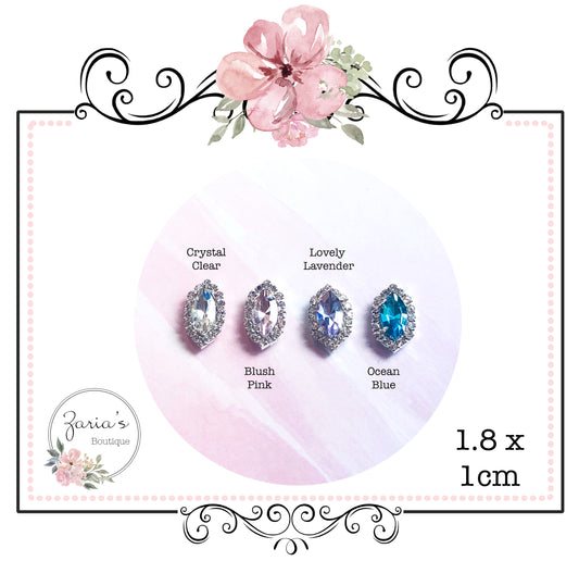 Silver Crystal Embellishments ~ High Quality Metal Flat Back ~ 4 Colours ~ 18x10mm