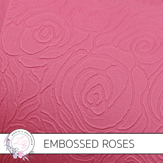 Embossed Roses ~ Hot Pink ~ PU Faux Leather Leatherette Pleather