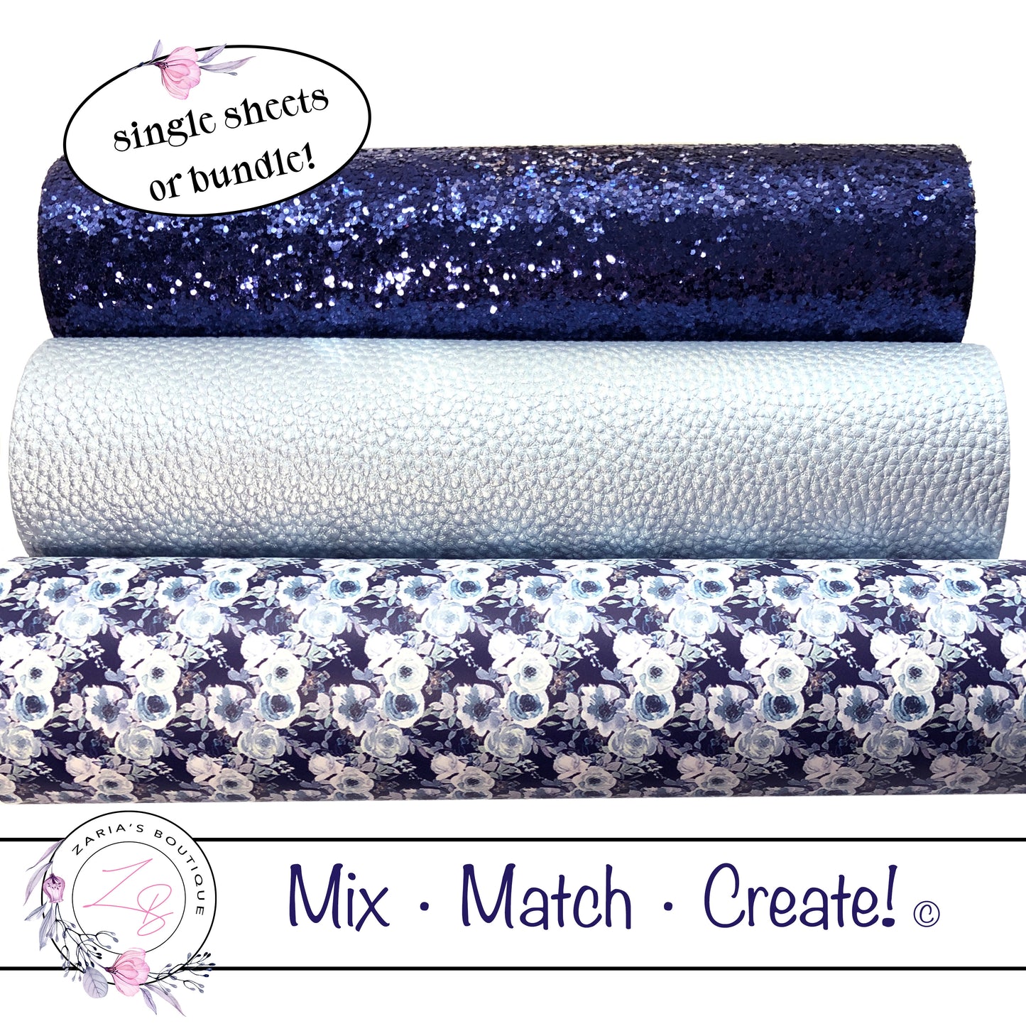⋅ Midnight Rose ⋅ Floral Vegan Faux Leather ⋅ Single Sheets & Multi-Packs