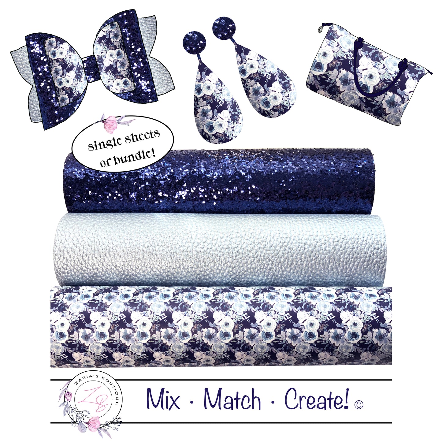 ⋅ Midnight Rose ⋅ Floral Vegan Faux Leather ⋅ Single Sheets & Multi-Packs